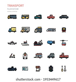 Transport filled outline icon set. Icon for website, application, print, poster design, etc.