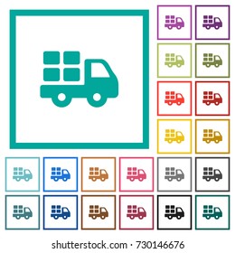 Transport flat color icons with quadrant frames on white background