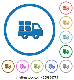 Transport flat color vector icons with shadows in round outlines on white background