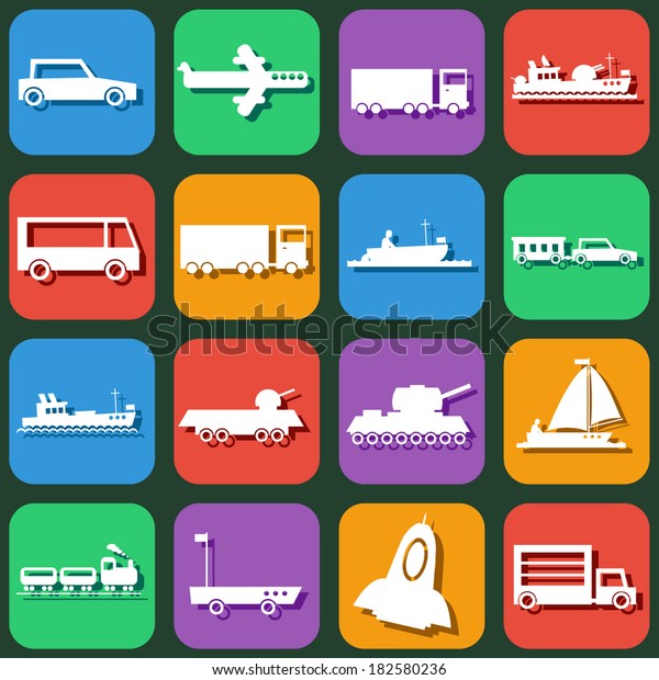 transport flat design vector\
icons set