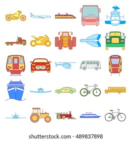 Transport flat different colored icon set on background