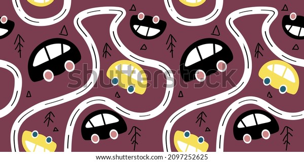 \
Transport flat icon. Seamless pattern.\
Perfect flat car and road. Vector\
illustration.