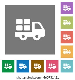 Transport flat icon set on color square background.