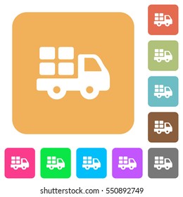 Transport flat icons on rounded square vivid color backgrounds.