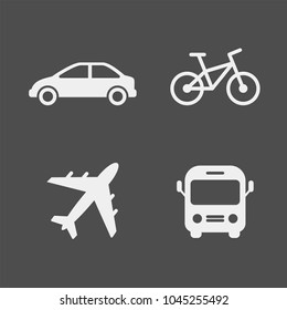 Transport flat vector icons set. Aircraft, bus, car, bicycle flat vector icons
