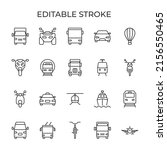 Transport front view line icons. Cars, aircraft and motorcycles are also other types. Used for carsharing, rental and travel. Isolated vector illustration on a white background. Editable stroke.