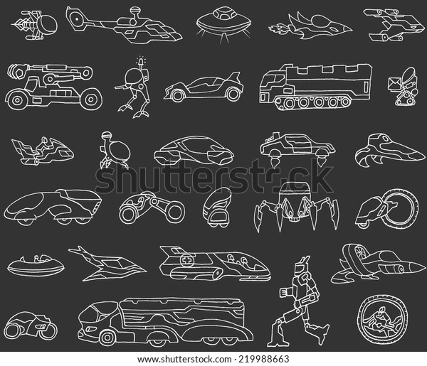 Transport of the future. Seamless pattern.
Doodle. Vector.