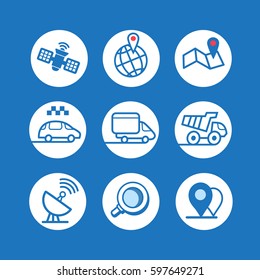 Transport and geolocation. Simple flat linear icon in the circle.