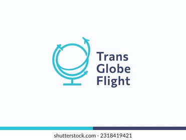 Transport Globe Flight Abstract Sign Symbol Logo Template. Globe icon with Incorporated Plane Silhouette Creative Travel Emblem Concept with Modern Typography. Isolated