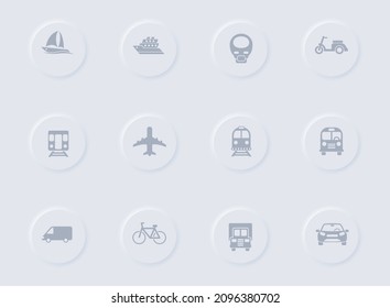 transport gray vector icons on round rubber buttons. transport icon set for web, mobile apps, ui design and promo business polygraphy