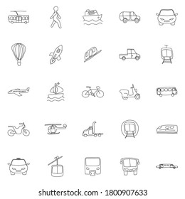 transport hand drawn linear doodles isolated on white background. transport icon set for web and ui design, mobile apps and print products