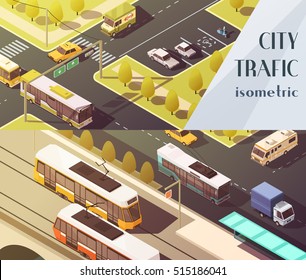 Transport horizontal banners set with city traffic symbols isometric isolated vector illustration 