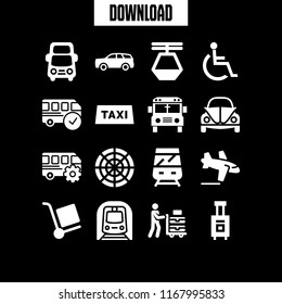 transport icon. 16 transport vector set. car, train, arrivals and luggage icons for web and design about transport theme