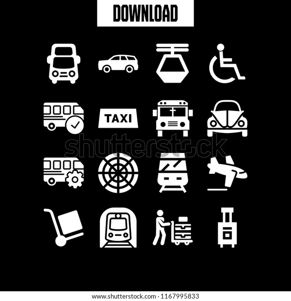 transport\
icon. 16 transport vector set. car, train, arrivals and luggage\
icons for web and design about transport\
theme