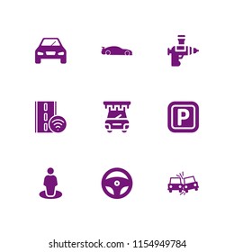 transport icon. 9 transport set with car, gps, traffic and wash vector icons for web and mobile app