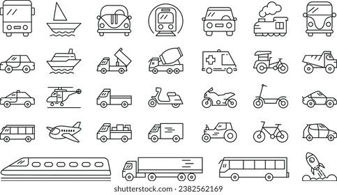 Transport icon colection set. related to cars, motorbikes, buses, etc. Vector illustration