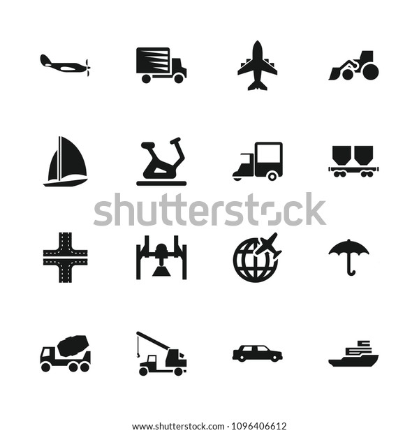 Transport icon.\
collection of 16 transport filled icons such as road, exercise\
bike, concrete mixer, excavator, keep dry cargo. editable transport\
icons for web and\
mobile.