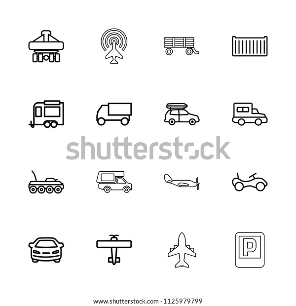 Transport icon.\
collection of 16 transport outline icons such as bike, car, truck,\
trailer, cargo box, cargo plane back view. editable transport icons\
for web and mobile.