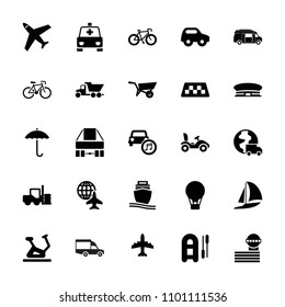 Transport icon. collection of 25 transport filled icons such as wheel barrow, taxi, forklift, airport, airport tower, toy car. editable transport icons for web and mobile.