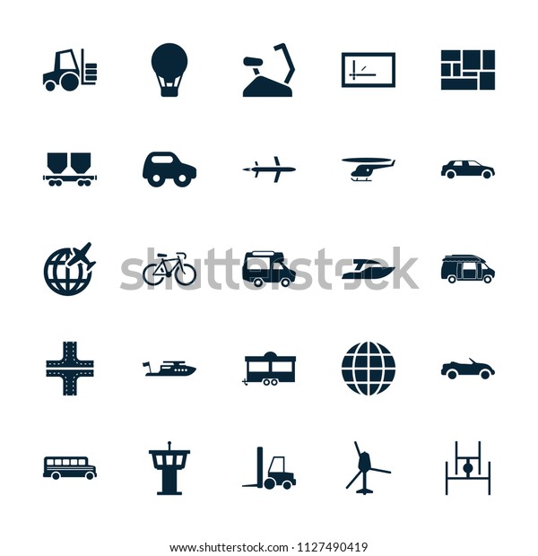 Transport icon.\
collection of 25 transport filled icons such as airport tower,\
road, toy car, boat, air balloon, trailer, van. editable transport\
icons for web and\
mobile.