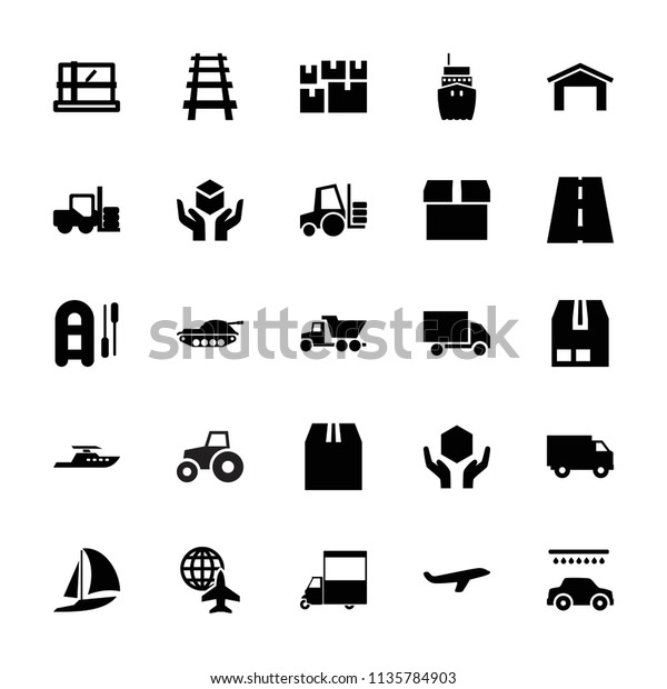 Transport icon.\
collection of 25 transport filled icons such as forklift, garage,\
parcel, plane, car wash, inflatable boat, van. editable transport\
icons for web and\
mobile.