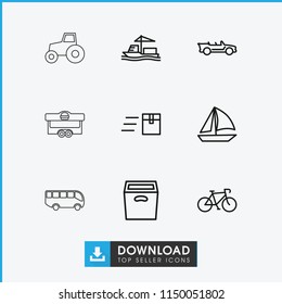 Transport icon. collection of 9 transport outline icons such as express delivery, sailboat, bicycle, cargo ship, box, cabriolet. editable transport icons for web and mobile.