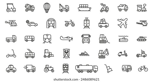 Transport icon. Transport icons set. Vehicle icons set. Linear style.