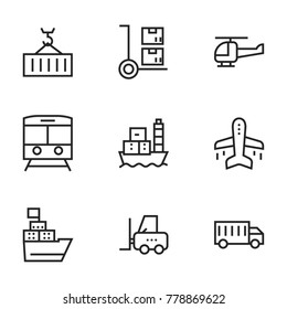 Transport icon set collection. Editable stroke vector.