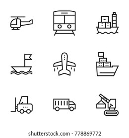 Transport icon set collection. Editable stroke vector.