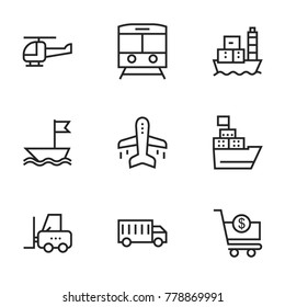 Transport icon set collection. Editable stroke vector.