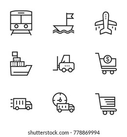 Transport icon set collection. Editable stroke vector.