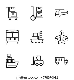 Transport icon set collection. Editable stroke vector.