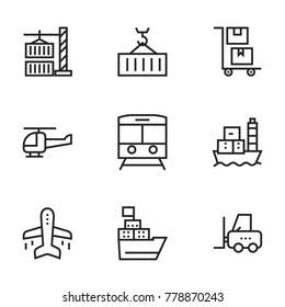Transport icon set collection. Editable stroke vector.