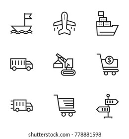 Transport icon set collection. Editable stroke line vectors