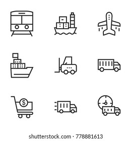 Transport icon set collection. Editable stroke line vectors