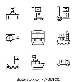 Transport icon set collection. Editable stroke line vectors