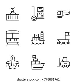 Transport icon set collection. Editable stroke line vectors
