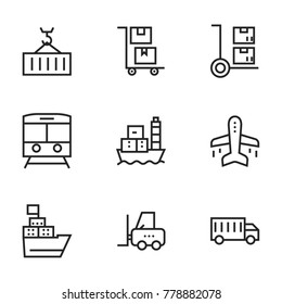 Transport icon set collection. Editable stroke line vectors