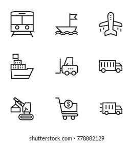 Transport icon set collection. Editable stroke line vectors