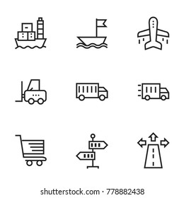 Transport icon set collection. Editable stroke line vectors