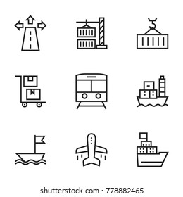 Transport icon set collection. Editable stroke line vectors