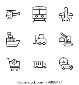 Transport icon set collection. Editable stroke line vectors