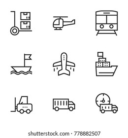 Transport icon set collection. Editable stroke line vectors