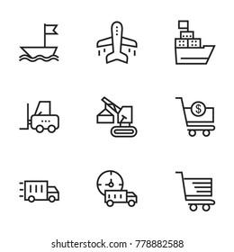 Transport icon set collection. Editable stroke line vectors