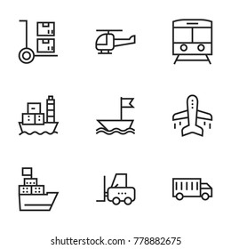 Transport icon set collection. Editable stroke line vectors