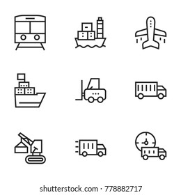 Transport icon set collection. Editable stroke line vectors