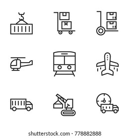 Transport icon set collection. Editable stroke line vectors