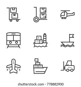 Transport icon set collection. Editable stroke line vectors