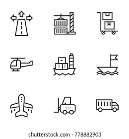 Transport icon set collection. Editable stroke line vectors