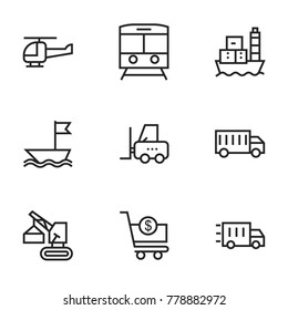 Transport icon set collection. Editable stroke line vectors